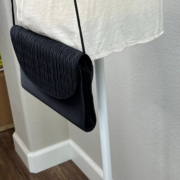 Partners Black Satin Evening Purse Handbag Clutch Hideaway Strap Small - Picture 7 of 13